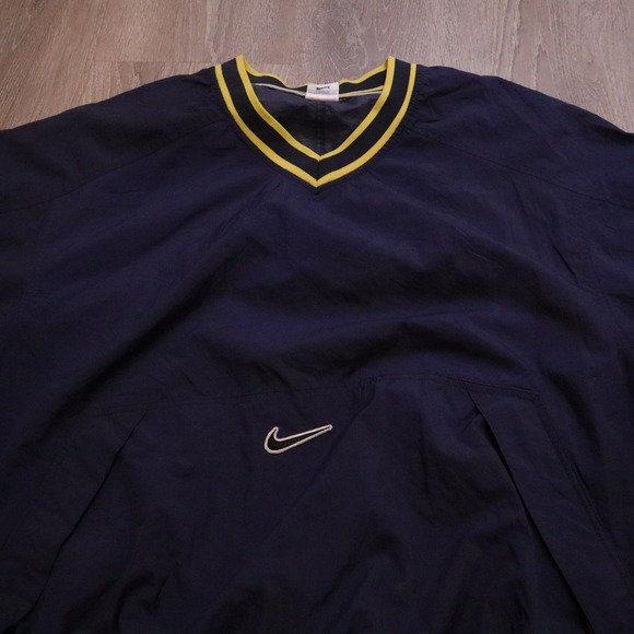 90's y2k Nike V Neck Pullover Windbreaker Navy Yellow Logo‎ Mens Large L - Picture 2 of 4